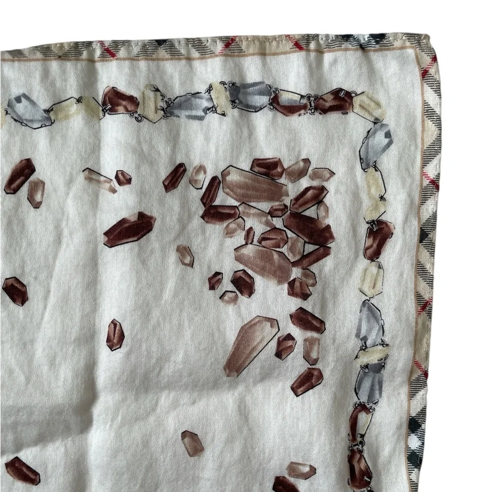 Authentic Burberry Vintage Ivory and Crystal Shaped Patterned Handkerchief